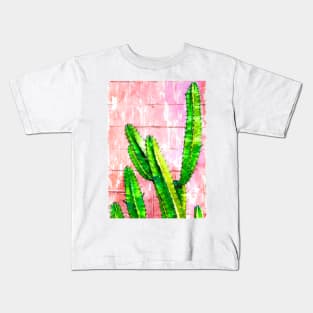 Green Cactus Pink Wall Marker Sketch Kids T-Shirt